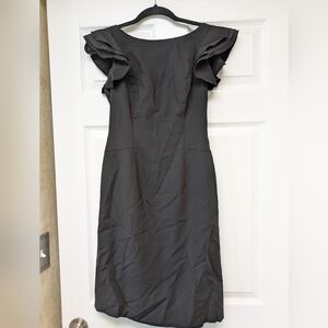 Ann Taylor Black Midi Dress with Ruffle Sleeves